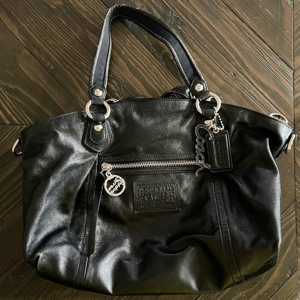 Coach Poppy Legacy Metallic Black Leather Rocker Tote - Gem